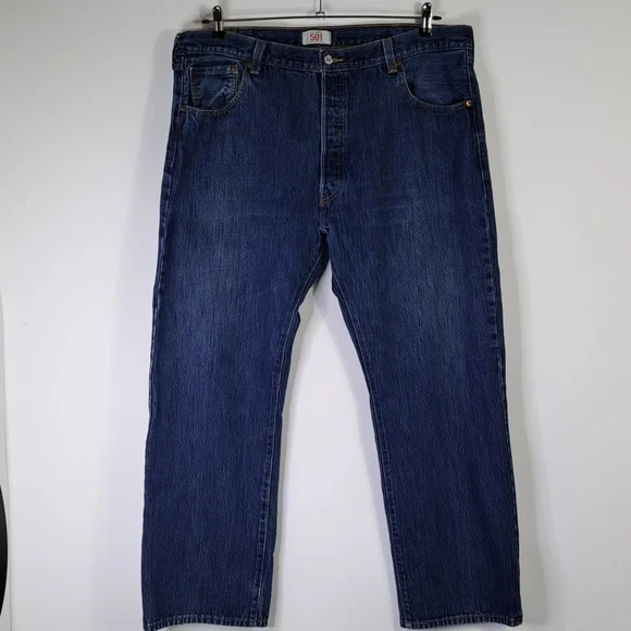 Levi's 501 Straight Leg Button Fly Blue Jeans Men's Size W41 L30 - Picture 2 of 16